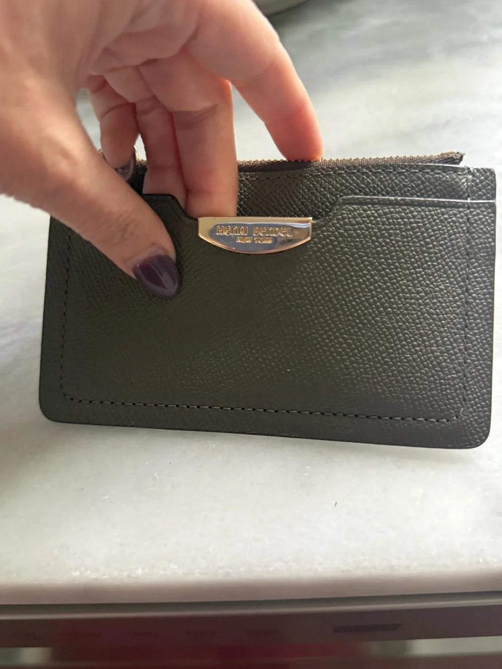 Henri Bendel Olive Green Leather Key Pouch SLG Small Leather Good